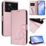 For itel P40 Litter Panda Embossing RFID Leather Phone Case with Lanyard(Pink)