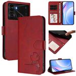 For itel P40 Litter Panda Embossing RFID Leather Phone Case with Lanyard(Wine Red)