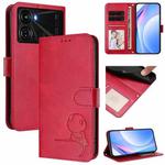 For itel P40 Litter Panda Embossing RFID Leather Phone Case with Lanyard(Rose Red)