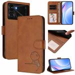 For itel P40 Litter Panda Embossing RFID Leather Phone Case with Lanyard(Brown)