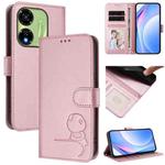 For itel P55 5G Litter Panda Embossing RFID Leather Phone Case with Lanyard(Pink)