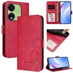 For itel P55 5G Litter Panda Embossing RFID Leather Phone Case with Lanyard(Rose Red)