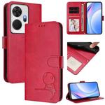 For itel P55+ Litter Panda Embossing RFID Leather Phone Case with Lanyard(Rose Red)