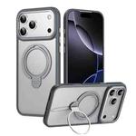 For iPhone 17 Pro Max Double Ring MagSafe Magnetic Holder Phone Case(Matte Grey)