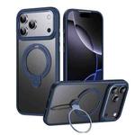 For iPhone 17 Pro Max Double Ring MagSafe Magnetic Holder Phone Case(Matte Blue)