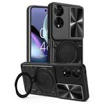 For TCL 50 5G CD Texture Sliding Camshield Magnetic Holder Phone Case(Black)