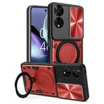 For TCL 50 5G CD Texture Sliding Camshield Magnetic Holder Phone Case(Red)