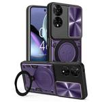 For TCL 50 5G CD Texture Sliding Camshield Magnetic Holder Phone Case(Purple)