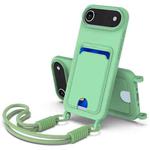 For iPhone 17 Air Integrated Card Bag Solid Color Liquid Silicone Phone Case Gen2 with Short Lanyard(Green)