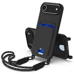 For iPhone 17 Air Integrated Card Bag Solid Color Liquid Silicone Phone Case Gen2 with Short Lanyard(Black)