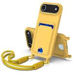 For iPhone 17 Air Integrated Card Bag Solid Color Liquid Silicone Phone Case Gen2 with Short Lanyard(Yellow)