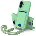 For iPhone 17 Integrated Card Bag Solid Color Liquid Silicone Phone Case Gen2 with Short Lanyard(Green)