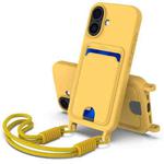 For iPhone 17 Integrated Card Bag Solid Color Liquid Silicone Phone Case Gen2 with Short Lanyard(Yellow)