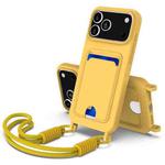 For iPhone 17 Pro Max Integrated Card Bag Solid Color Liquid Silicone Phone Case Gen2 with Short Lanyard(Yellow)