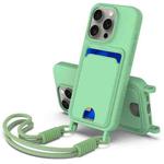 For iPhone 13 Pro Integrated Card Bag Solid Color Liquid Silicone Phone Case Gen2 with Short Lanyard(Green)