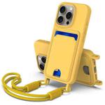 For iPhone 13 Pro Integrated Card Bag Solid Color Liquid Silicone Phone Case Gen2 with Short Lanyard(Yellow)