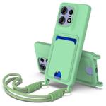 For Motorola Edge 50 Pro Integrated Card Bag Solid Color Liquid Silicone Phone Case Gen2 with Short Lanyard(Green)