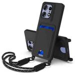 For Motorola Edge 50 Pro Integrated Card Bag Solid Color Liquid Silicone Phone Case Gen2 with Short Lanyard(Black)