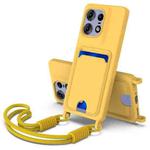 For Motorola Edge 50 Pro Integrated Card Bag Solid Color Liquid Silicone Phone Case Gen2 with Short Lanyard(Yellow)