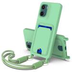 For Motorola Moto G05 / E15 4G Integrated Card Bag Solid Color Liquid Silicone Phone Case Gen2 with Short Lanyard(Green)