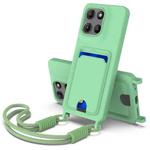 For Motorola Moto G15 / G15 Power Integrated Card Bag Solid Color Liquid Silicone Phone Case Gen2 with Short Lanyard(Green)