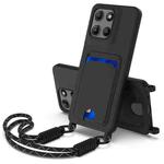 For Motorola Moto G15 / G15 Power Integrated Card Bag Solid Color Liquid Silicone Phone Case Gen2 with Short Lanyard(Black)