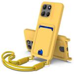 For Motorola Moto G15 / G15 Power Integrated Card Bag Solid Color Liquid Silicone Phone Case Gen2 with Short Lanyard(Yellow)