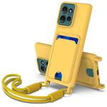 For Motorola Edge 50 Integrated Card Bag Solid Color Liquid Silicone Phone Case Gen2 with Short Lanyard(Yellow)