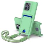 For Motorola Edge 50 Neo / Moto S50 Integrated Card Bag Solid Color Liquid Silicone Phone Case Gen2 with Short Lanyard(Green)
