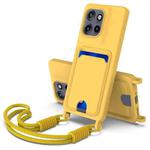 For Motorola Edge 50 Neo / Moto S50 Integrated Card Bag Solid Color Liquid Silicone Phone Case Gen2 with Short Lanyard(Yellow)