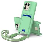 For Motorola Edge 50 Ultra Integrated Card Bag Solid Color Liquid Silicone Phone Case Gen2 with Short Lanyard(Green)