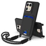 For Motorola Edge 50 Ultra Integrated Card Bag Solid Color Liquid Silicone Phone Case Gen2 with Short Lanyard(Black)
