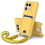 For Motorola Edge 50 Ultra Integrated Card Bag Solid Color Liquid Silicone Phone Case Gen2 with Short Lanyard(Yellow)