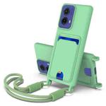 For Motorola Moto G85 / S50 Neo Integrated Card Bag Solid Color Liquid Silicone Phone Case Gen2 with Short Lanyard(Green)