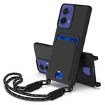 For Motorola Moto G85 / S50 Neo Integrated Card Bag Solid Color Liquid Silicone Phone Case Gen2 with Short Lanyard(Black)