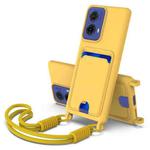 For Motorola Moto G85 / S50 Neo Integrated Card Bag Solid Color Liquid Silicone Phone Case Gen2 with Short Lanyard(Yellow)