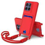 For Motorola Edge 60 Pro Integrated Card Bag Solid Color Liquid Silicone Phone Case Gen2 with Short Lanyard(Red)