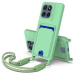 For Motorola Edge 60 Pro Integrated Card Bag Solid Color Liquid Silicone Phone Case Gen2 with Short Lanyard(Green)