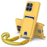 For Motorola Edge 60 Pro Integrated Card Bag Solid Color Liquid Silicone Phone Case Gen2 with Short Lanyard(Yellow)