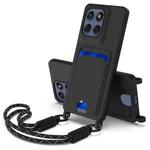 For Motorola Moto G Stylus 5G 2025 Integrated Card Bag Solid Color Liquid Silicone Phone Case Gen2 with Short Lanyard(Black)
