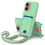 For Motorola Moto G35 5G Integrated Card Bag Solid Color Liquid Silicone Phone Case Gen2 with Short Lanyard(Green)