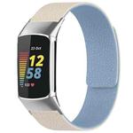 For Fitbit Charge 5 / Charge 6 xDfind Litchi Texture Magnetic Silicone Watch Band(White Blue)