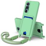 For Realme C65 4G Integrated Card Bag Solid Color Liquid Silicone Phone Case Gen2 with Short Lanyard(Green)