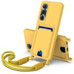 For Realme C65 4G Integrated Card Bag Solid Color Liquid Silicone Phone Case Gen2 with Short Lanyard(Yellow)