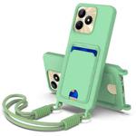 For Realme Narzo N53 / Note 50 4G Integrated Card Bag Solid Color Liquid Silicone Phone Case Gen2 with Short Lanyard(Green)