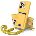 For Realme Narzo N53 / Note 50 4G Integrated Card Bag Solid Color Liquid Silicone Phone Case Gen2 with Short Lanyard(Yellow)
