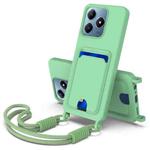 For Realme Note 60 / C63 4G / C61 4G Integrated Card Bag Solid Color Liquid Silicone Phone Case Gen2 with Short Lanyard(Green)