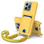 For Realme Note 60 / C63 4G / C61 4G Integrated Card Bag Solid Color Liquid Silicone Phone Case Gen2 with Short Lanyard(Yellow)