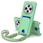 For Redmi 14C 4G / 14R 5G / A4 5G Integrated Card Bag Solid Color Liquid Silicone Phone Case Gen2 with Short Lanyard(Green)