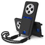 For Redmi 14C 4G / 14R 5G / A4 5G Integrated Card Bag Solid Color Liquid Silicone Phone Case Gen2 with Short Lanyard(Black)